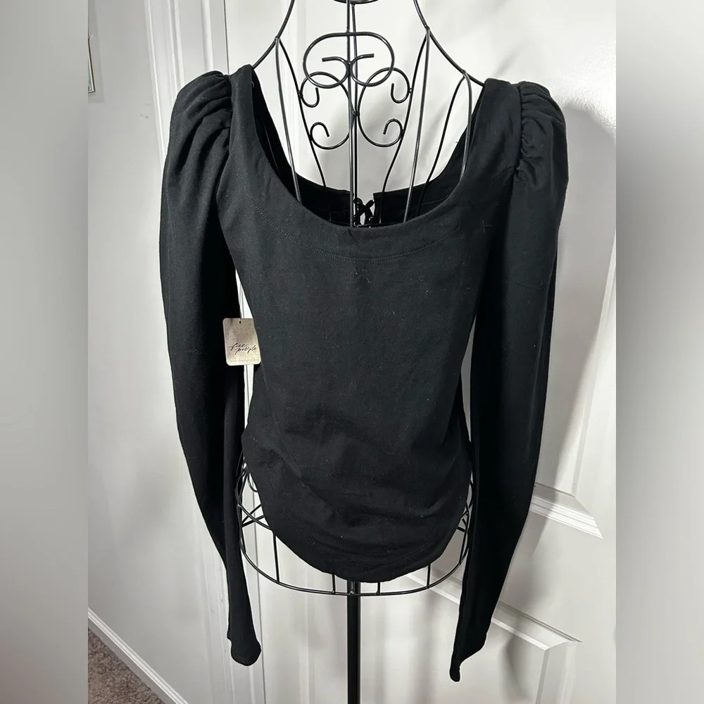 Free People NWT Black Lace Up Front Top‎